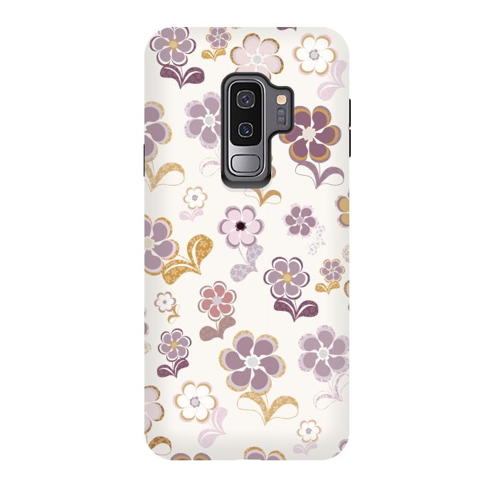 Galaxy S9 plus StrongFit 60s Flowers in Purple and Mustard by Paula Ohreen