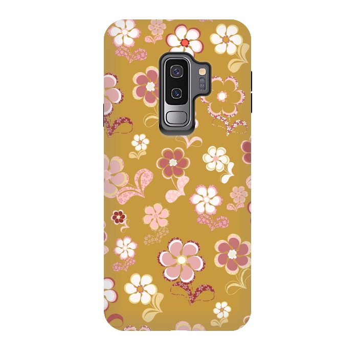Galaxy S9 plus StrongFit 60s Flowers in Mustard and Pink by Paula Ohreen