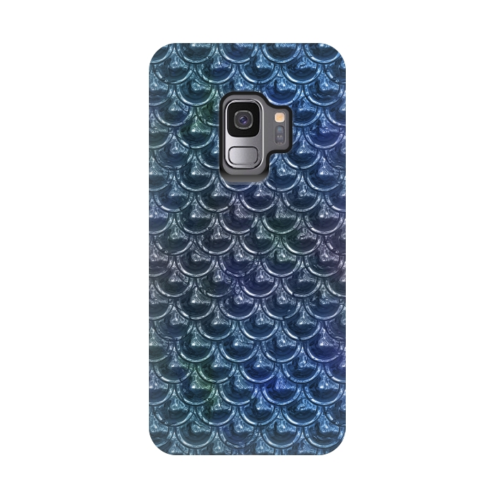 Galaxy S9 StrongFit Shimmering Blue Metallic Scales by Andrea Haase