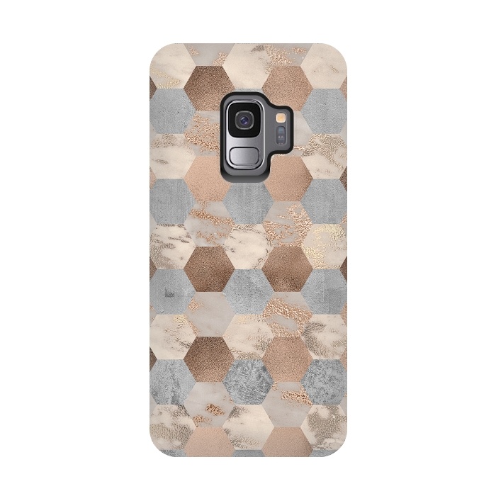 Galaxy S9 StrongFit Marble Rose Gold Honeycomb Pattern by  Utart