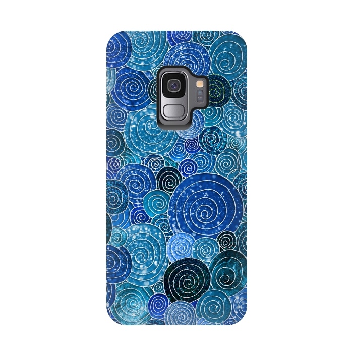 Galaxy S9 StrongFit Blue Glitter Circles Dance by  Utart