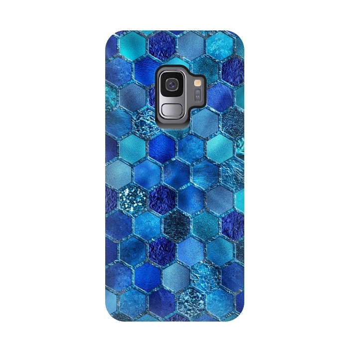 Galaxy S9 StrongFit Blue HOneycomb Glitter Pattern by  Utart