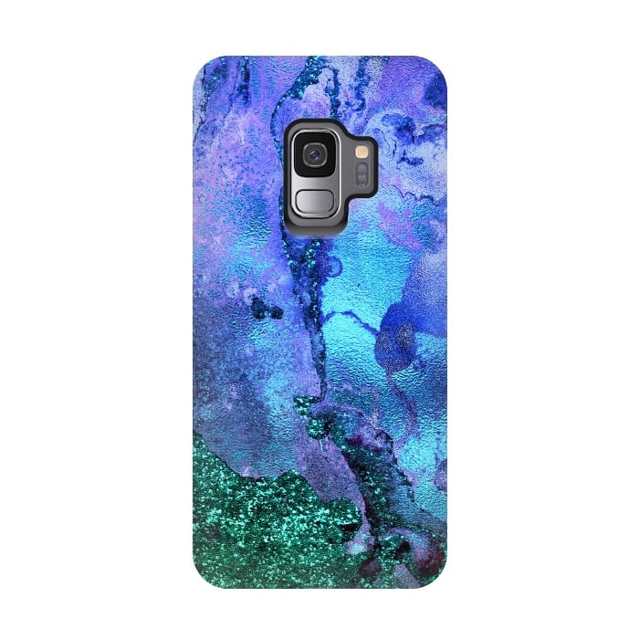 Galaxy S9 StrongFit Blue and Green Glitter Ink Marble by  Utart
