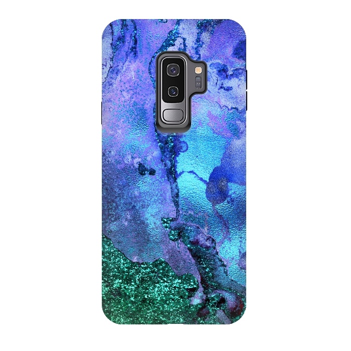 Galaxy S9 plus StrongFit Blue and Green Glitter Ink Marble by  Utart