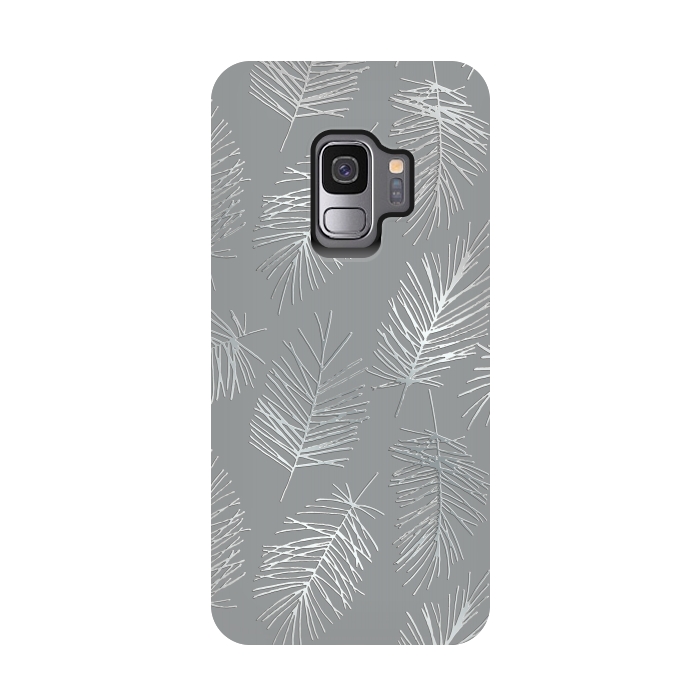 Galaxy S9 StrongFit Silver Palm Leaves by Andrea Haase
