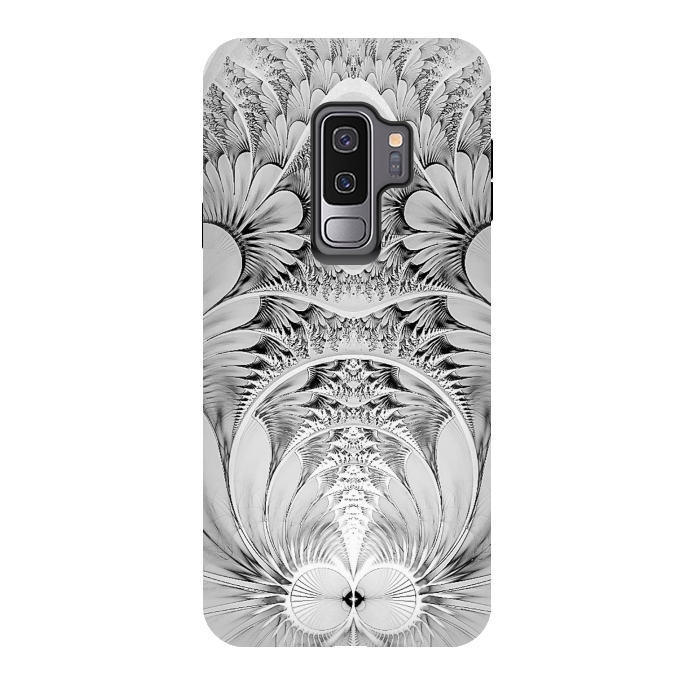 Galaxy S9 plus StrongFit Grey White Florish Fractal by Andrea Haase