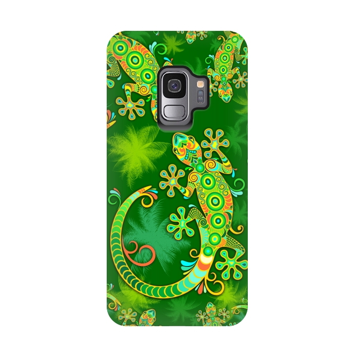 Galaxy S9 StrongFit Gecko Lizard Colorful Tattoo Style by BluedarkArt