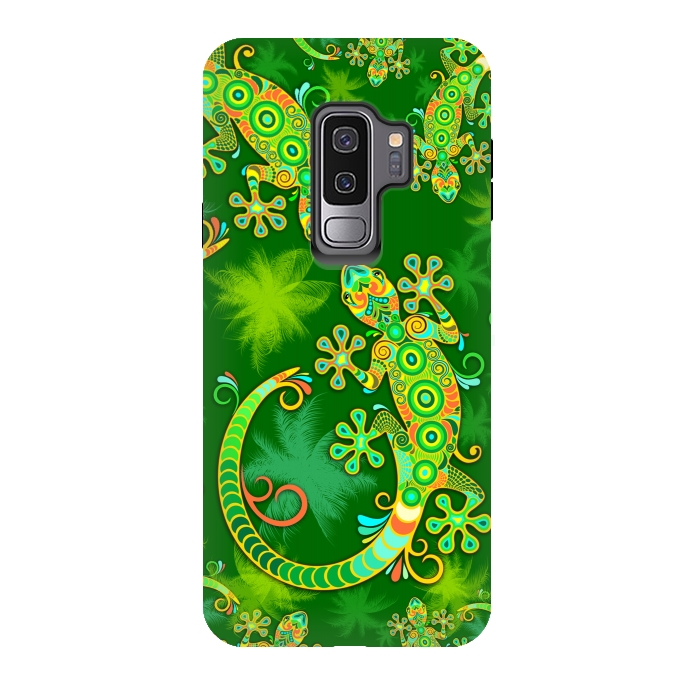 Galaxy S9 plus StrongFit Gecko Lizard Colorful Tattoo Style by BluedarkArt