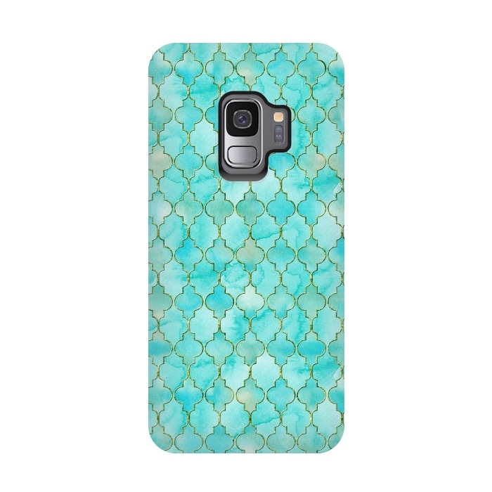 Galaxy S9 StrongFit Multicolor Teal Blue Moroccan Shapes Pattern  by  Utart