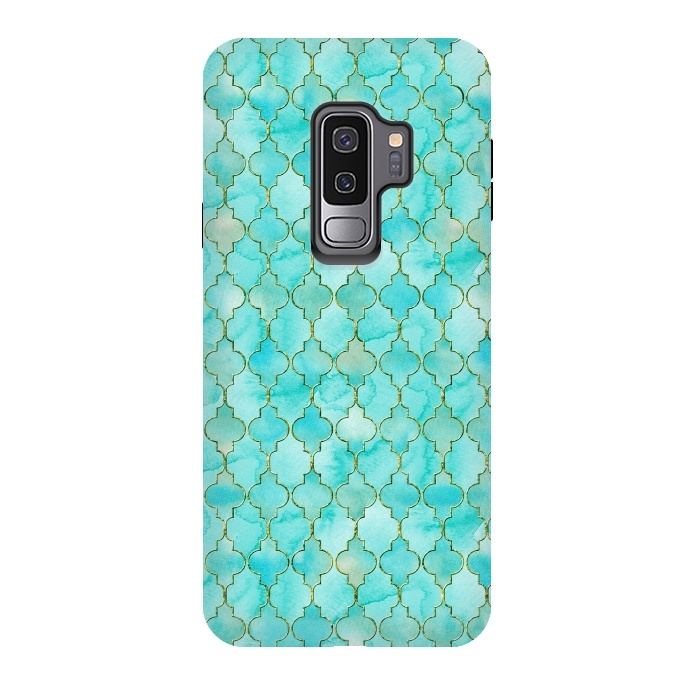 Galaxy S9 plus StrongFit Multicolor Teal Blue Moroccan Shapes Pattern  by  Utart