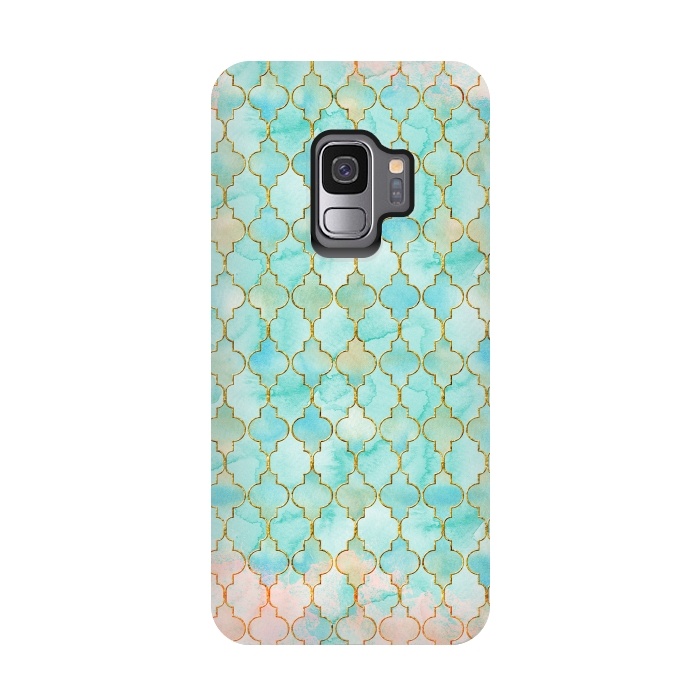 Galaxy S9 StrongFit Multicolor Teal Pink Moroccan Shapes Pattern  by  Utart