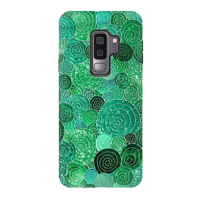Galaxy S9 plus StrongFit Green Circles Polka dots Glitter Pattern by  Utart