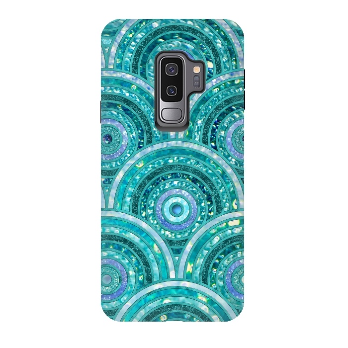 Galaxy S9 plus StrongFit Blue Silver Circles and Dots Glitter  Pattern by  Utart