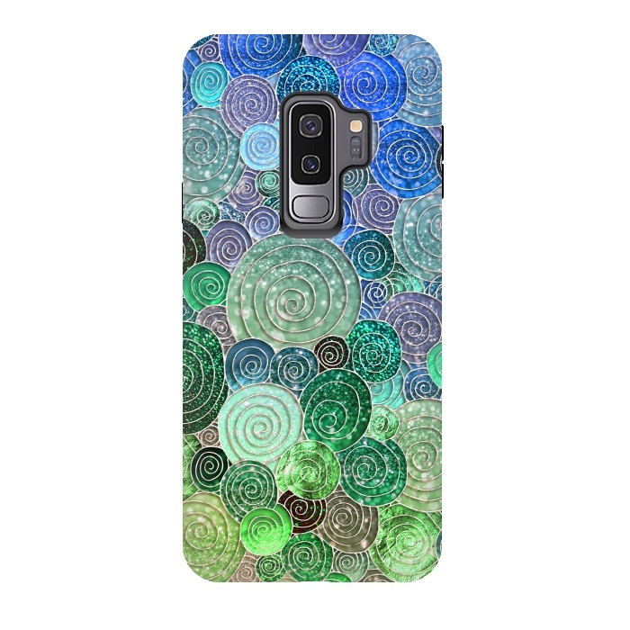 Galaxy S9 plus StrongFit Green and Blue Circles and Polka Dots pattern by  Utart