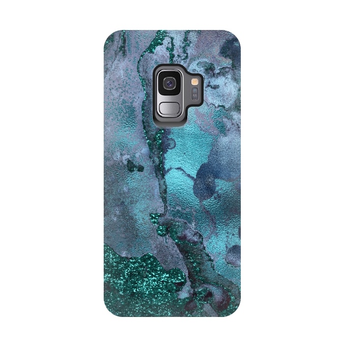 Galaxy S9 StrongFit Blue and Teal Ink Glitter Marble by  Utart