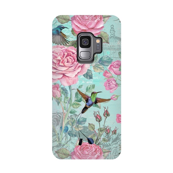 Galaxy S9 StrongFit Vintage Roses and Hummingbirds by  Utart