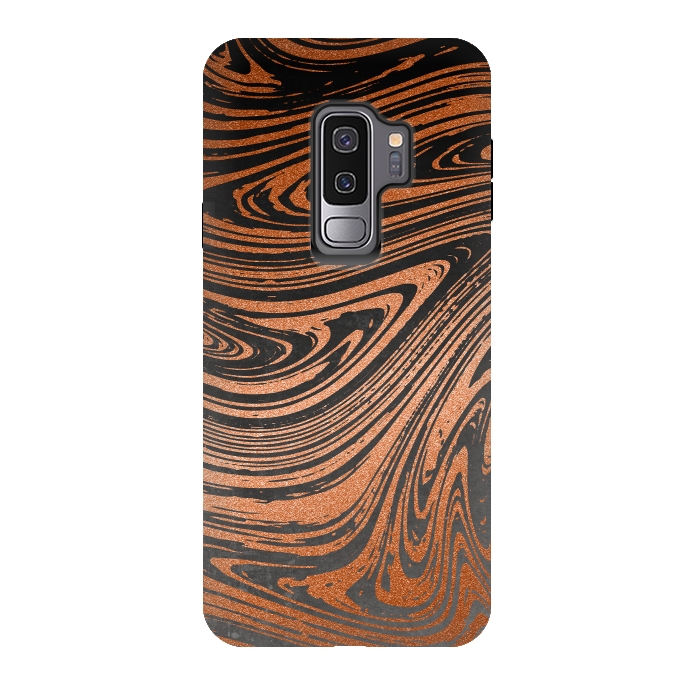 Galaxy S9 plus StrongFit Copper Black Faux Marble 2 by Andrea Haase