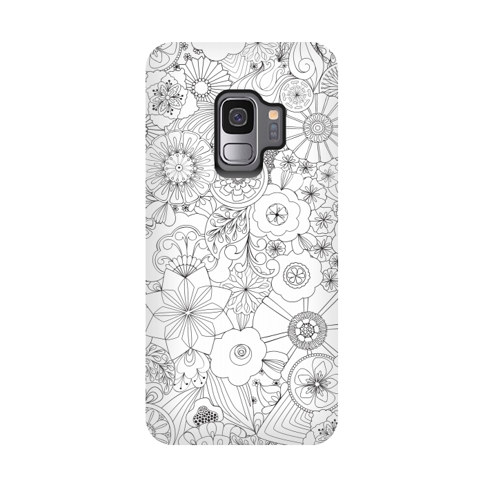 Galaxy S9 StrongFit 70s Blooms in Black and White by Paula Ohreen
