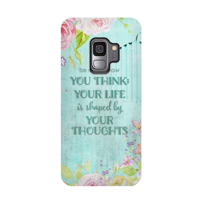 Galaxy S9 StrongFit Be Carefull - Floral Typopgraphy on Teal by  Utart