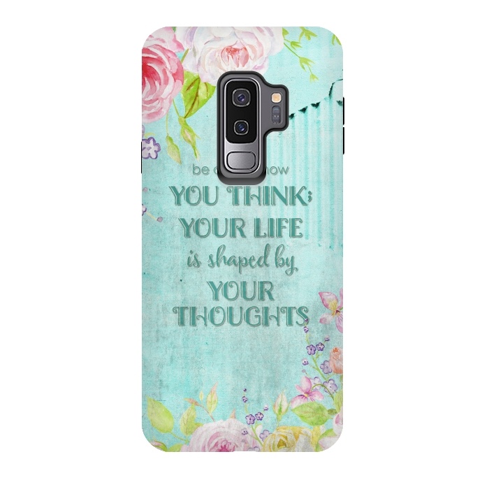 Galaxy S9 plus StrongFit Be Carefull - Floral Typopgraphy on Teal by  Utart