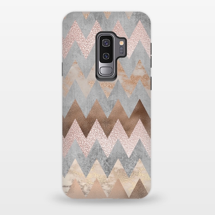 Galaxy S9 plus StrongFit Rose Gold Marble Chevron by  Utart