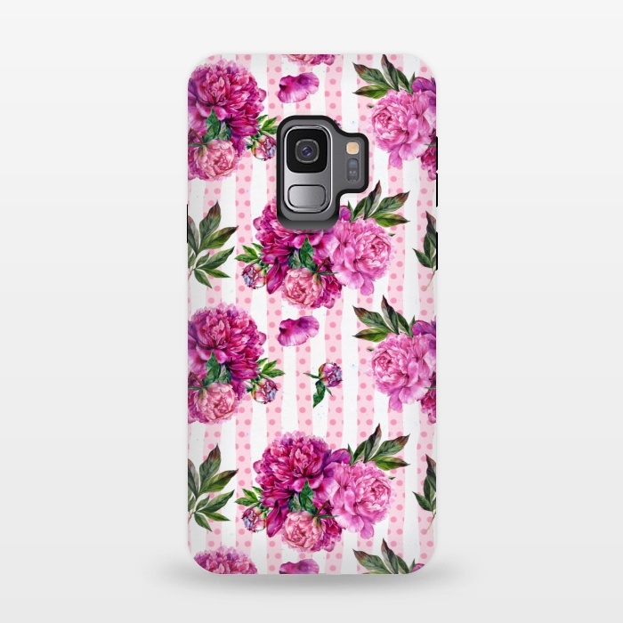 Galaxy S9 StrongFit Stripes and Peonies  by  Utart