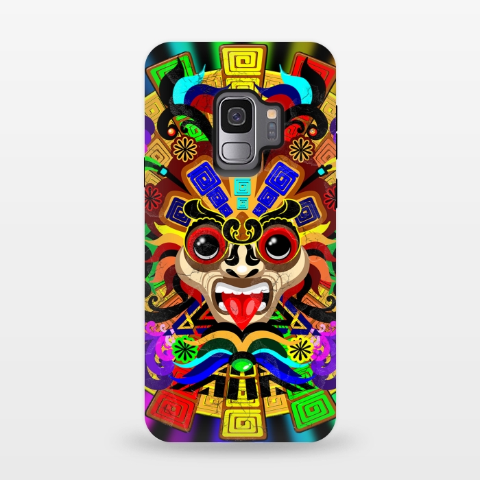 Galaxy S9 StrongFit Aztec Warrior Mask Rainbow Colors by BluedarkArt