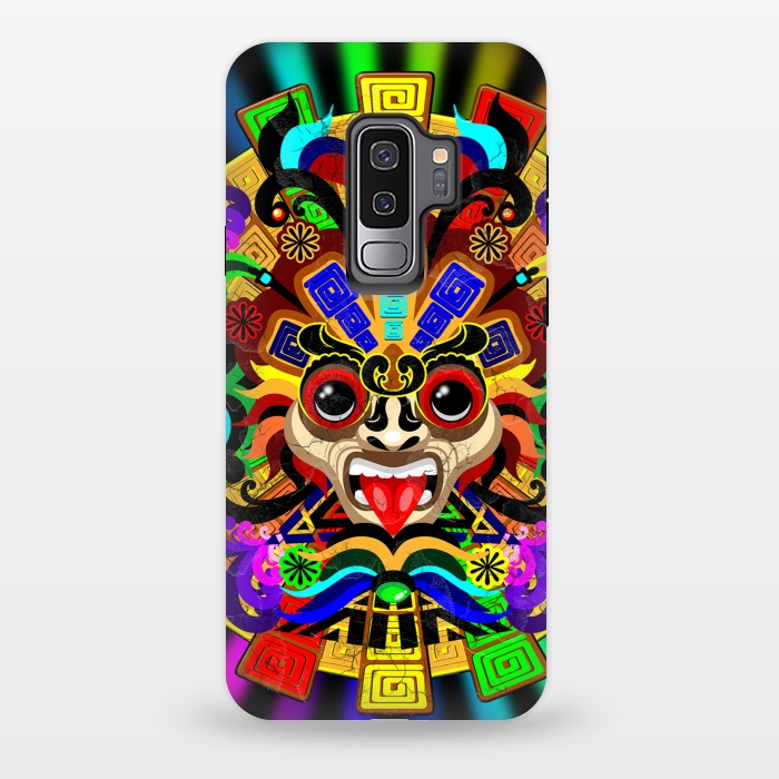 Galaxy S9 plus StrongFit Aztec Warrior Mask Rainbow Colors by BluedarkArt