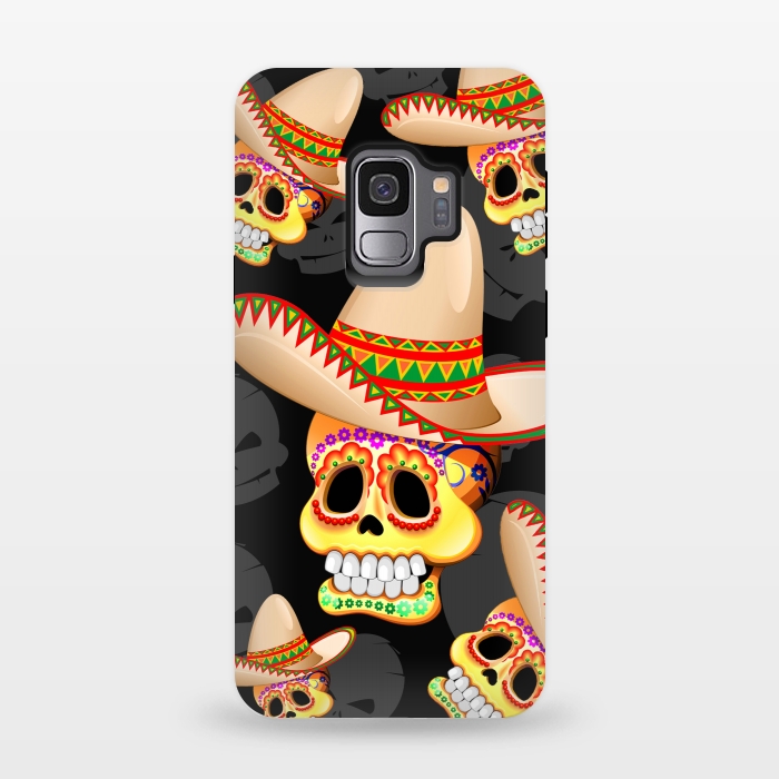 Galaxy S9 StrongFit Mexico Sugar Skull with Sombrero by BluedarkArt