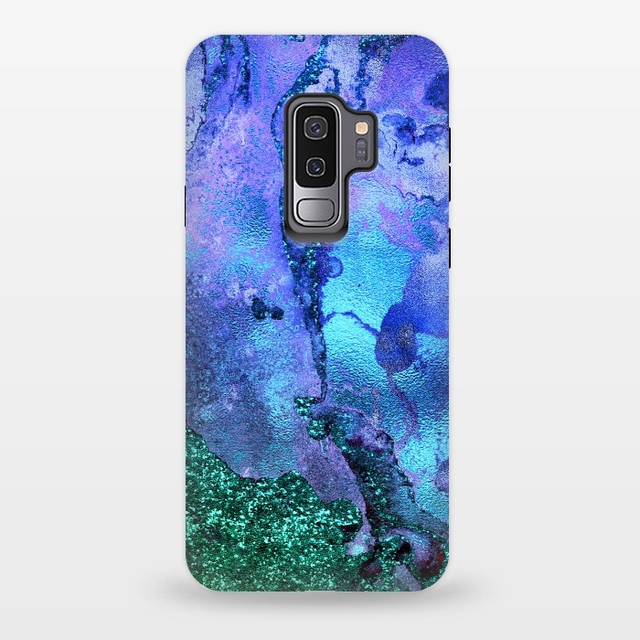 Galaxy S9 plus StrongFit Blue and Green Glitter Marble by  Utart