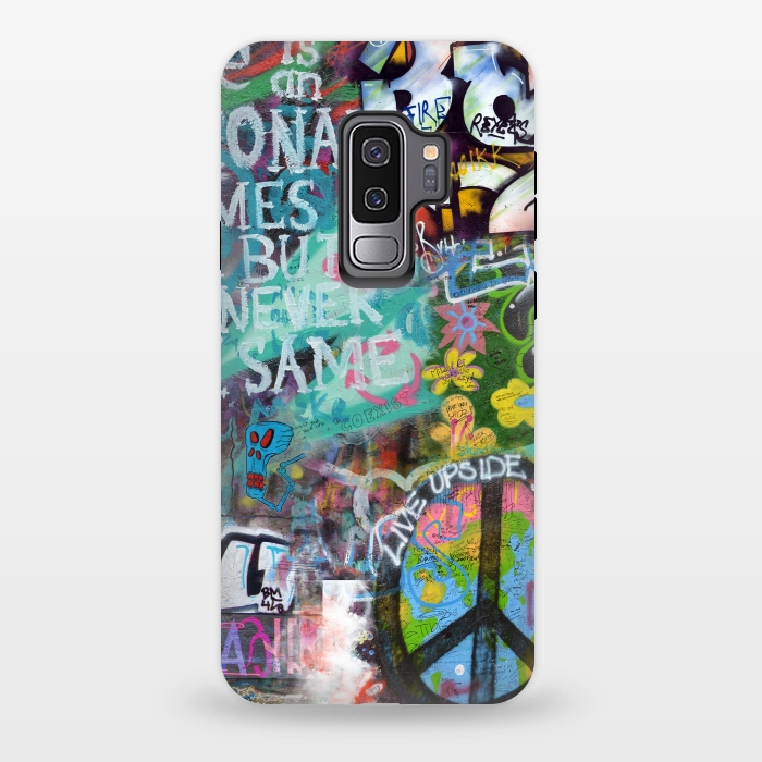 Galaxy S9 plus StrongFit Graffiti Text And Peace Sign by Andrea Haase