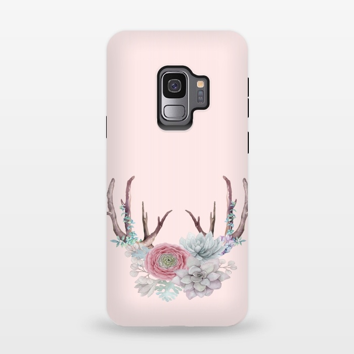 Galaxy S9 StrongFit Bohomian Art- Antlers Flowers and Cactus by  Utart