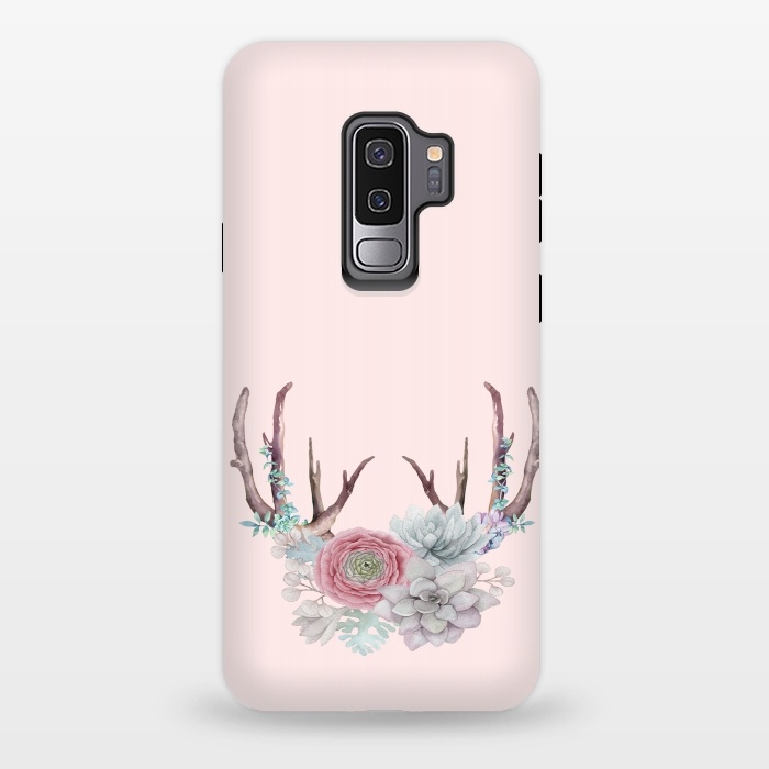 Galaxy S9 plus StrongFit Bohomian Art- Antlers Flowers and Cactus by  Utart
