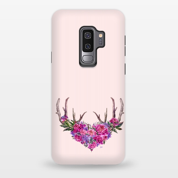 Galaxy S9 plus StrongFit Bohemian Watercolor Illustration - Heart and Antler by  Utart