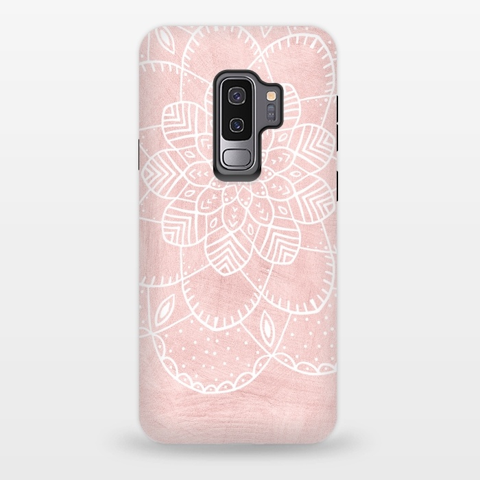 Galaxy S9 plus StrongFit White Mandala on Pink Faux Marble by  Utart