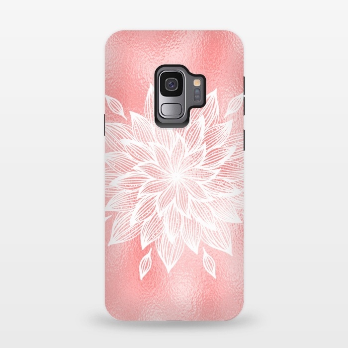 Galaxy S9 StrongFit White Mandala on Pink Metal by  Utart