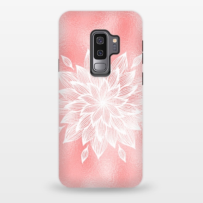Galaxy S9 plus StrongFit White Mandala on Pink Metal by  Utart