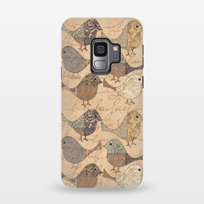 Galaxy S9 StrongFit Patchwork Bird Pattern by Andrea Haase