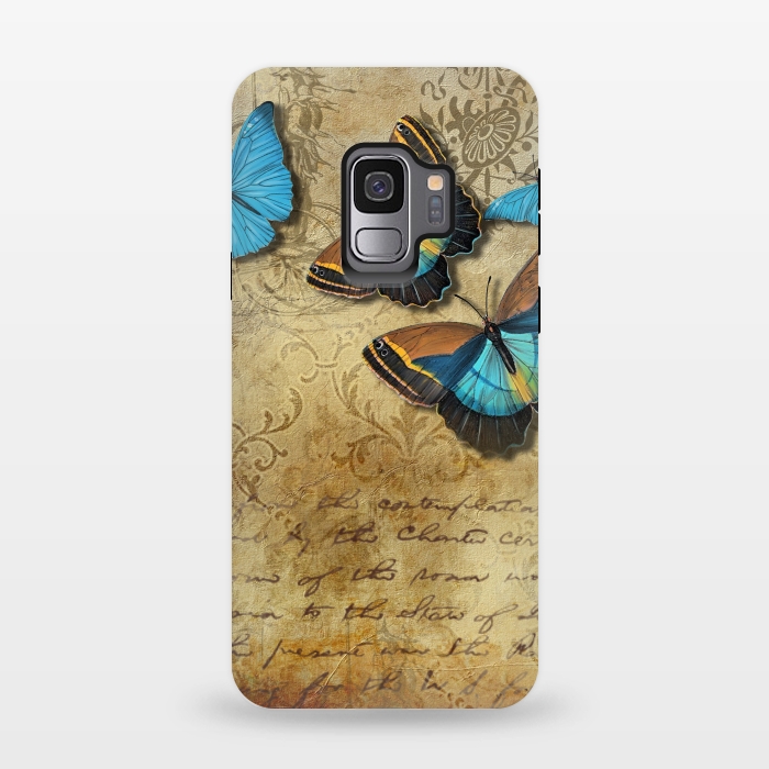 Galaxy S9 StrongFit Blue Butterfly Vintage Collage by Andrea Haase