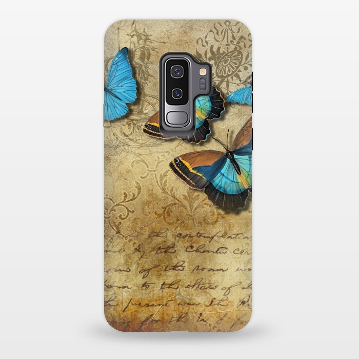 Galaxy S9 plus StrongFit Blue Butterfly Vintage Collage by Andrea Haase