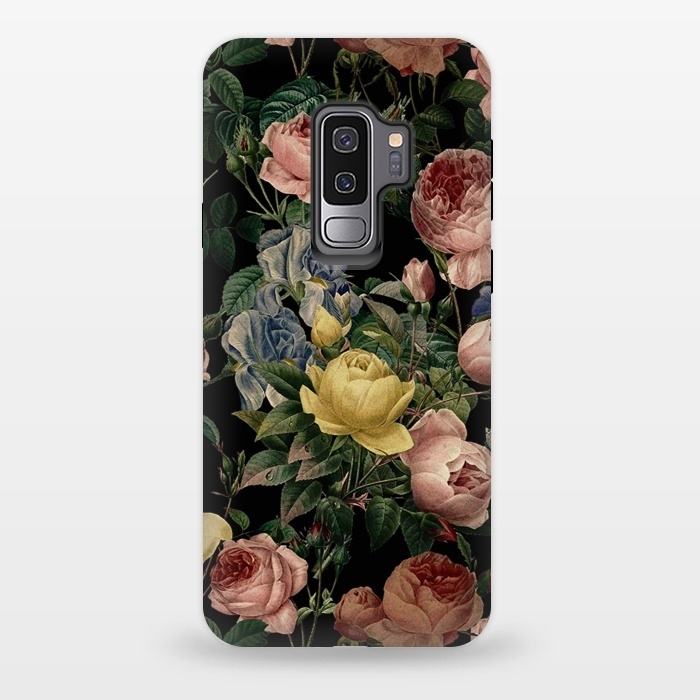 Galaxy S9 plus StrongFit Victorian Vintage Roses on Black by  Utart