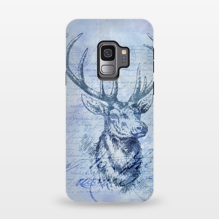 Galaxy S9 StrongFit Blue Nostalgic Deer by Andrea Haase