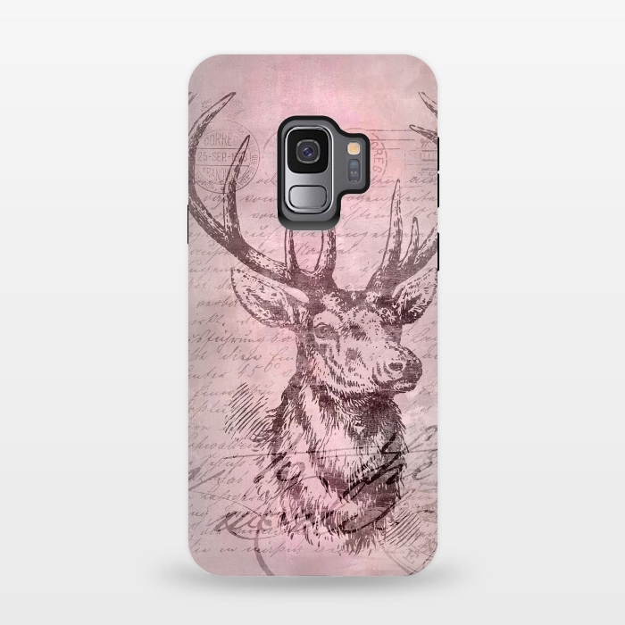 Galaxy S9 StrongFit Vintage Deer Pastel Pink by Andrea Haase