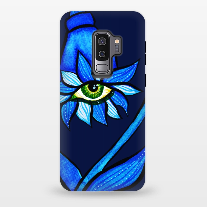 Galaxy S9 plus StrongFit Blue Staring Creepy Eye Flower by Boriana Giormova