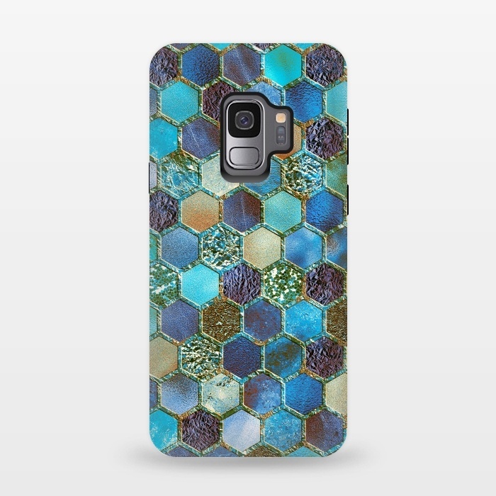 Galaxy S9 StrongFit Multicolor Blue Metal Honeycomb Pattern by  Utart