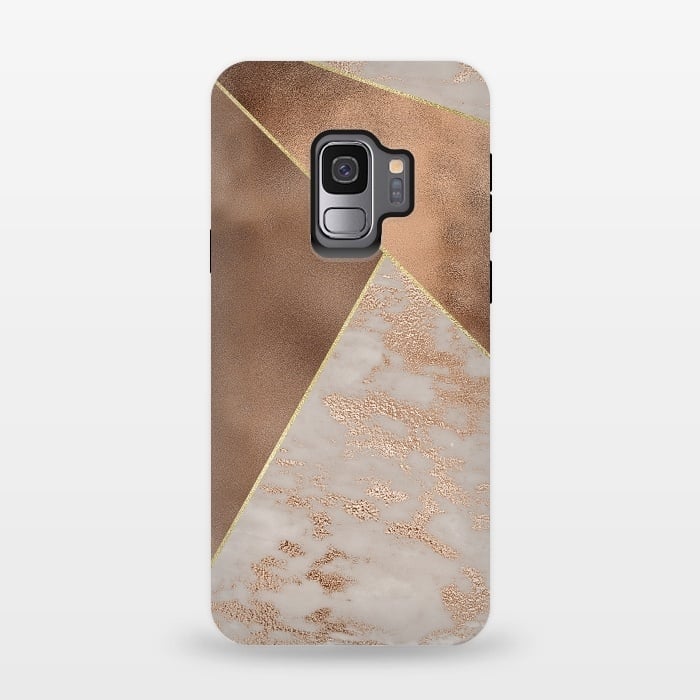 Galaxy S9 StrongFit Modern minimalistic Copper Marble Triangles  by  Utart