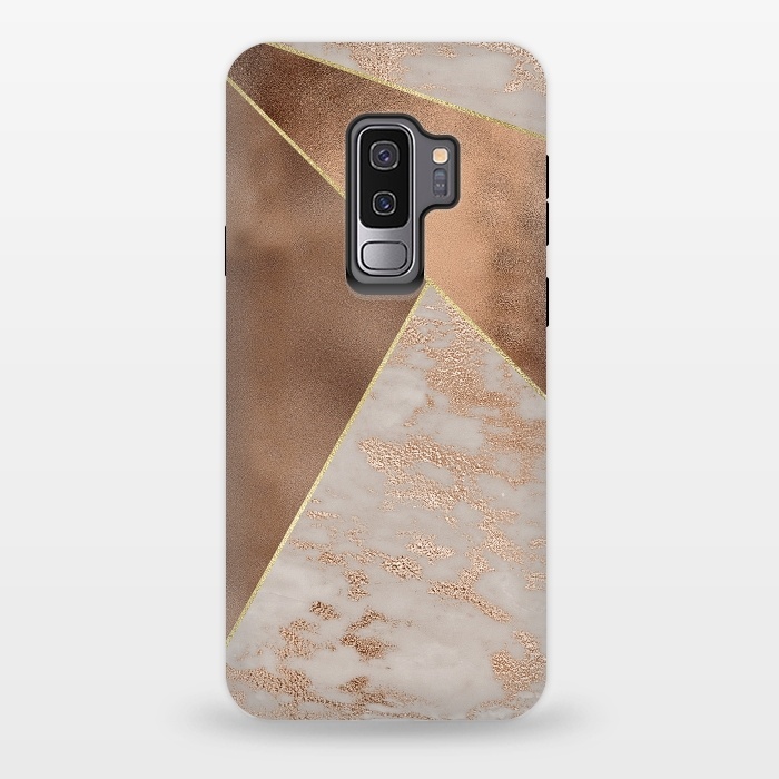Galaxy S9 plus StrongFit Modern minimalistic Copper Marble Triangles  by  Utart