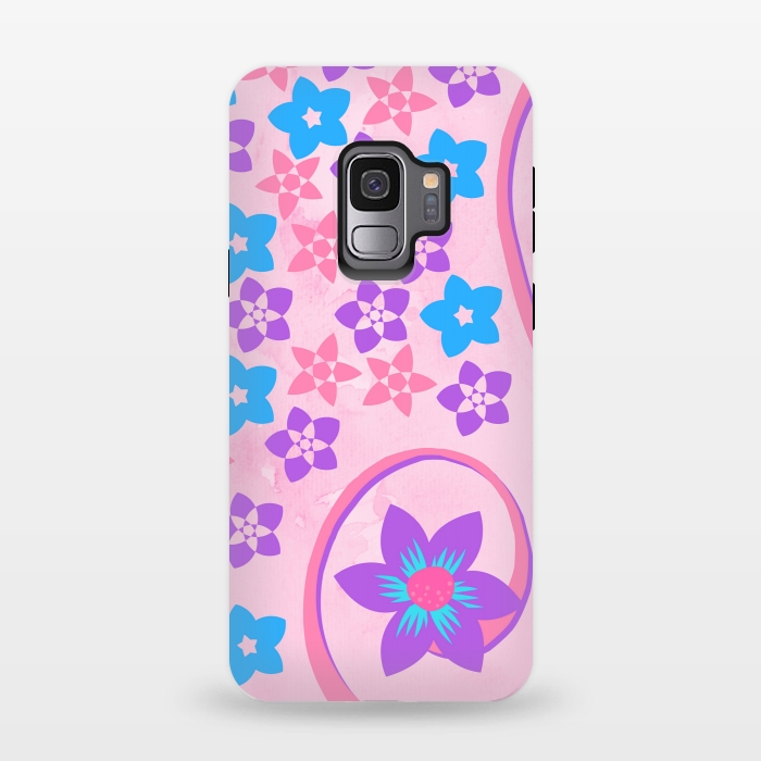 Galaxy S9 StrongFit pink blue flower pattern by MALLIKA