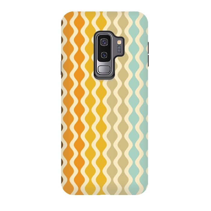 Galaxy S9 plus StrongFit Falling Waves in Orange and Blue by Paula Ohreen