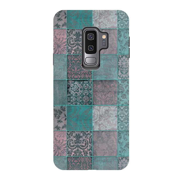 Galaxy S9 plus StrongFit Vintage Teal Patchwork by Andrea Haase